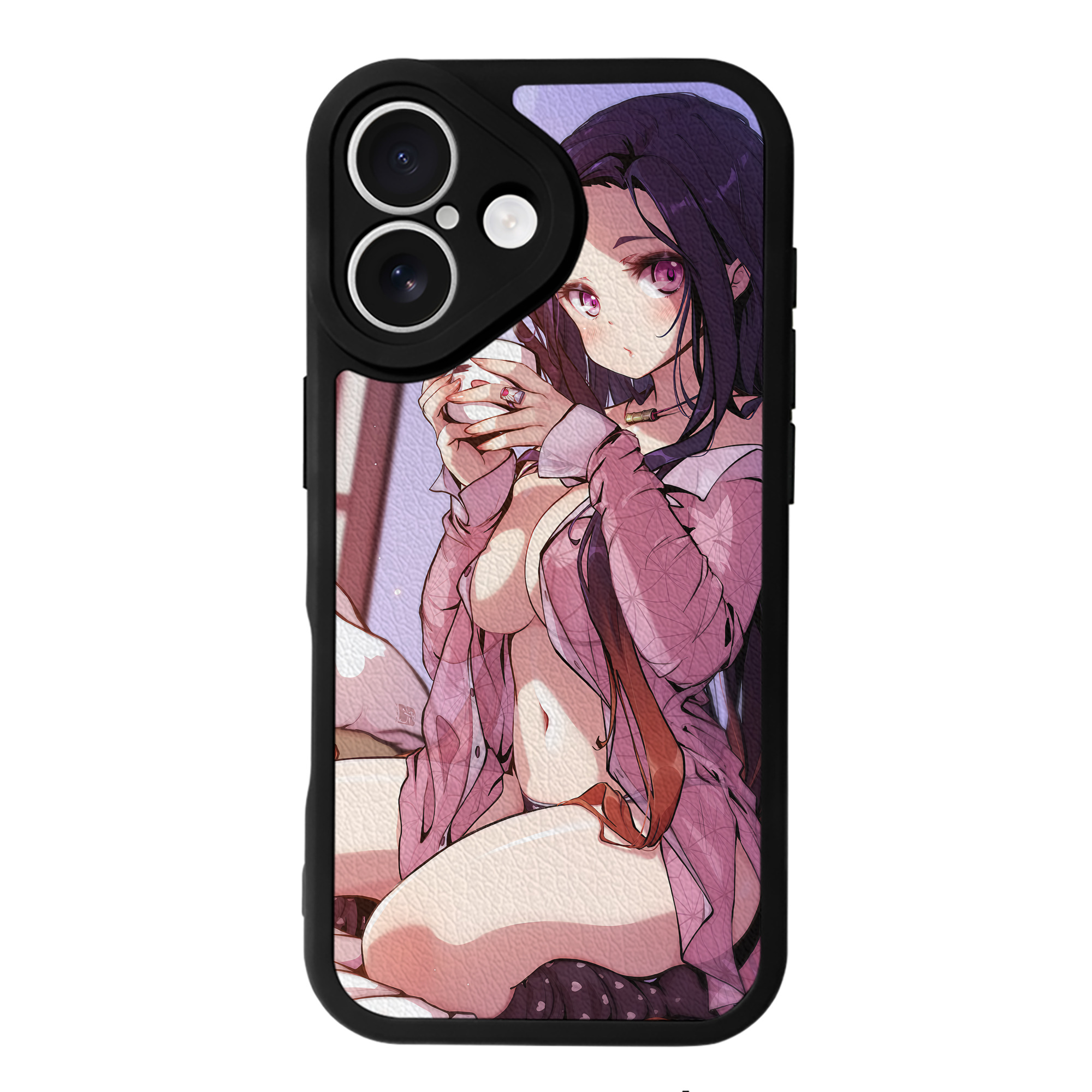 （画像用） 鬼滅の刃（きめつのやいば）竈門 禰󠄀豆子／かまど ねずこ Kamado Nezuko 【iPhone 16シリーズ対応】シリコンスマホケース（レザー調） 材質：シリコン